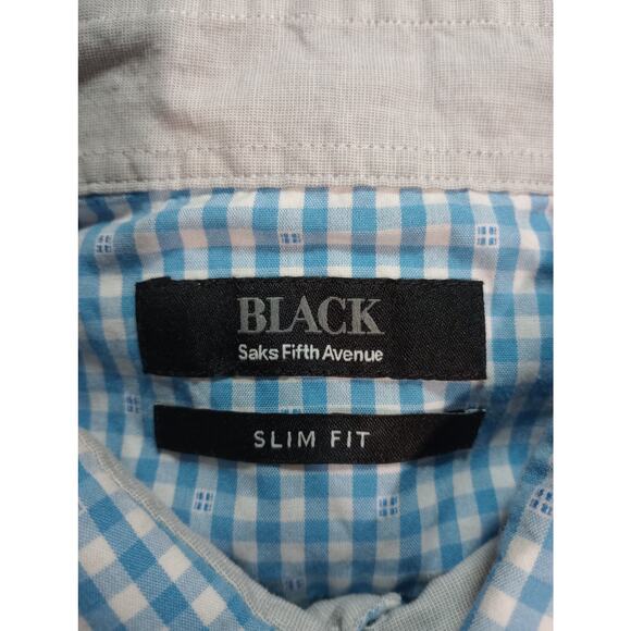 Saks Fifth Avenue Shirt‎ Mens XL Gingham Check Slim Fit Long Sleeve Dress Shirt - Picture 7 of 10